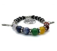 AB India Crafts Braccialetto con pietre preziose curative dei 7 chakra, con ciondolo a forma di albero della vita, Yggdrasil, in sacchetto per gioielli
