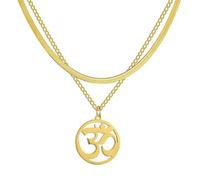 AB India Crafts Ciondolo sobrio con simbolo Mantra Om Aum con doppia catena decorativa in acciaio inox certificato, colore argento, in scatola portagioie | India, spiritualità, meditazione, yoga, 15 x