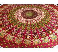AB India Crafts Tradizionale indiano Mandala Panno Spiaggia Yoga Picnic Festival Decorativo 100% Cotone Rotondo 180cm Rosso