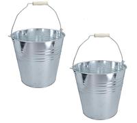 AB Tools Secchio in acciaio zincato da 15 l, secchio per acqua, carbone, fuoco, serra, piante da giardino, 2 pezzi