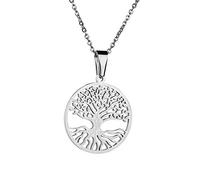 AB Viking Crafts Ciondolo in acciaio inox 316L placcato argento Yggdrasil, albero del mondo della vita, con collana in sacchetto portagioie, Acciaio inossidabile