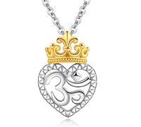 AB Viking Crafts Collana in argento 925 e ciondolo a forma di cuore Mantra Om Aum simbolo corona placcato oro con sacchetto per gioielli I Spiritualità Yoga Buddismo Induismo, Anhänger 15 x 22 x 2