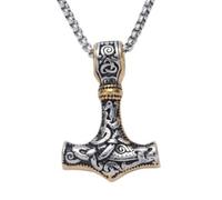 AB Viking Crafts Collana vichinga in acciaio inox, 60 cm, con ciondolo a forma di martello di Thor, con sacchetto per gioielli, mitologia nordica, gioielli per uomo e donna, varianti color argento o