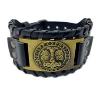 AB Viking Crafts Vikings, bracciale vichingo, martello di Thor, Mjölnir, con lupi di Odin, in pelle, metallo nero anticato, 18 cm, Pelle