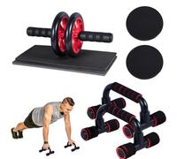 AB Wheel Roller Kit con barre push-up, ginocchiere e cursori, kit 4 in 1 per allenamento addominale per uomini e donne, esercizi in palestra a casa, set di allenamento per core e corpo
