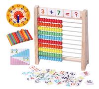 Abaco in legno per bambini manipolativi matematici Orologio di apprendimento per 5 6 7 8 anni Ragazzi Ragazze 1 ° 2 ° Grado Contatori di matematica 100 Bastoni Montessori Prescolare Educativi