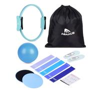 Abahub Kit Pilates Completo 9 in 1 per Casa con Cerchio 35cm, Palla, 5 Fasce Progressive e Accessori - Set per Allenamento Femminile, Glutei, Forza e Stabilità con Manuale- Colore Blu
