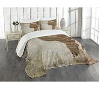 ABAKUHAUS africano Set Copriletto Trapuntato, Legno Plank Mappa, Decorativo, 2 Pezzi con 1 Federa Cuscino, 170 x 220 cm, Umbrabraun Marrone Tan