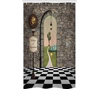 ABAKUHAUS Alice nel paese delle meraviglie Tenda da Doccia, Fairytale Motif, Tessuto Set di Decorazioni per il Bagno con Ganci, per la vasca da bagno, 120 x 180 cm, Kaki Nero