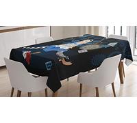 ABAKUHAUS Alice nel paese delle meraviglie Tovaglia, Rose Fiori, Adatta per interni ed esterni, Lavabile, Rettangolare 140 x 240 cm, Blu scuro Bianco
