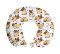 ABAKUHAUS Amante dei cani Cuscino da Viaggio, Cartoon divertente Humor Carlini, Accessorio in Schiuma di Memoria per Viaggio, 30 cm x 30 cm, Marrone pastello Blu Grigio
