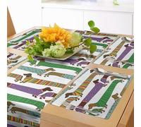 ABAKUHAUS Amante dei Cani Runner da Tavolo e tovagliette da 4 Pezzi, Bassotti in Abiti, Set per la Decorazione della tavola, 40 cm x 180 cm, Multicolore