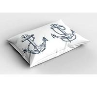ABAKUHAUS Ancora Federe Cuscini Stampata, Vintage Sketch di Anchor, Decorativo e Dimensioni Standard, 80 cm x 40 cm, Scuro Teal Bianco