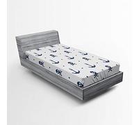 ABAKUHAUS Ancora Lenzuolo con Angoli, Ancore e Skulls Ossa, Comodo e Morbido Tessuto Decorativo da Letto Tasca Elastica a Tutto Tondo, 90 x 200 cm, Blu