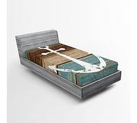 ABAKUHAUS Ancora Lenzuolo con Angoli, Grunge Marine tavola di legno, Comodo e Morbido Tessuto Decorativo da Letto Tasca Elastica a Tutto Tondo, 90 x 200 cm, Turchese Marrone