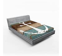 ABAKUHAUS Ancora Lenzuolo con Angoli, Grunge Marine tavola di legno, Comodo e Morbido Tessuto Decorativo da Letto Tasca Elastica a Tutto Tondo, 160 x 200 cm, Turchese Marrone