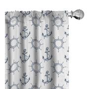 ABAKUHAUS Ancora Tenda a Pannello Set di 2, Retro Maritime design, Trattamento della Finestra per Stanza e Camera da Letto, 2 pezzi 75 cm x 225 cm, Blu Navy Bianco