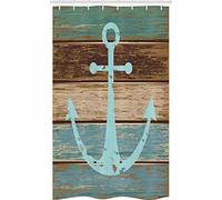 ABAKUHAUS Ancora Tenda da Doccia Stalla, Rustico nautical, Set per il Bagno in Tessuto con Ganci, 120 x 180 cm, Blu Pallido Marrone Verde Acqua