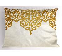 ABAKUHAUS Antico Federe Cuscini Stampata, Medievale Arte barocca, Decorativo e Dimensioni Standard, 90 cm x 50 cm, Marrone Chiaro Crema