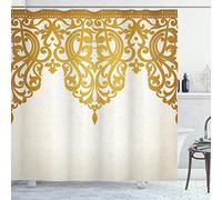 ABAKUHAUS antico Tenda da Doccia, Medievale Arte barocca, Tessuto Set di Decorazioni per il Bagno con Ganci, per la vasca da bagno, 175 cm x 180 cm, Marrone chiaro Crema
