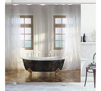ABAKUHAUS antico Tenda da Doccia, Vasca da bagno in camera moderna, Tessuto Set di Decorazioni per il Bagno con Ganci, per la vasca da bagno, 175 cm x 200 cm, Bianco Nero marrone chiaro