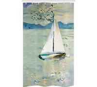 ABAKUHAUS Arte Tenda da Doccia, Monet Barca a vela, Tessuto Set di Decorazioni per il Bagno con Ganci, per la vasca da bagno, 120 x 180 cm, Pale Blue Teal e Bianco