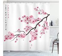 ABAKUHAUS asiatico Tenda da Doccia, Ciliegio giapponese Branch, Tessuto Set di Decorazioni per il Bagno con Ganci, per la vasca da bagno, 175 cm x 220 cm, Rosa Bianco