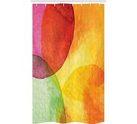 ABAKUHAUS Astratto Tenda da Doccia Stalla Acquerello Arte Moderna, Set per Il Bagno in Tessuto con Ganci, 120 cm x 180 cm, Giallo Arancio Verde Limonene