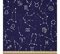 ABAKUHAUS Astrologia Tessuto a Metraggio, costellazioni dello zodiaco, Tessuto Decorativo per Tappezzeria e Accenti Casa, 1M (148x100cm), Indaco Bianco Grigio