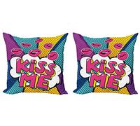ABAKUHAUS Bacio Federe Cuscini Set di 2, Word Bubble Pop Art Style, Stampa Digitale Fronte-Retro con Accento Moderno, 50 cm x 50 cm, Multicolore