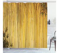 ABAKUHAUS Bambù Tenda da Doccia, Legno della natura Foglie Gambi, Tessuto Set di Decorazioni per il Bagno con Ganci, per la vasca da bagno, 175 cm x 240 cm, Giallo