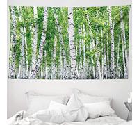 ABAKUHAUS Betulla Arazzo, Estate fresca Foglie, Decorazione murale in tessuto per camera da letto, 230 x 140 cm, Nero Verde