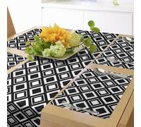ABAKUHAUS Bianco e Nero Runner da Tavolo e tovagliette da 4 Pezzi, piazze Moderni, Set per la Decorazione della tavola, 40 cm x 180 cm, Nero Bianco