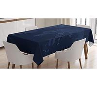 ABAKUHAUS Blu Scuro Tovaglia, Mondo Moderno Web Dots, Rettangolare per Sala da Pranzo e Cucina, 140 cm x 200 cm, Dark Blue e Blue Night