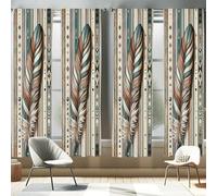 ABAKUHAUS Bohémien Tenda a Pannello Set di 2, Grande piuma audace su linee, Trattamento della Finestra per Stanza e Camera da Letto, 4 Stück 75 cm x 175 cm, Cadetto Blu Beige Marrone