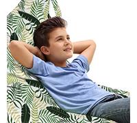 ABAKUHAUS Botanico Sedia per Custodia per Giocattoli, Monstera Fan foglie di palma, Conservazione di Animali Imbalsamati ad alta Capacità, Kaki scuro Verde Bianco