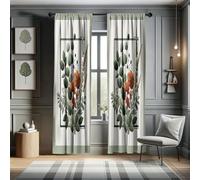 ABAKUHAUS Botanico Tenda a Pannello Set di 2, Mazzo di Papaveri Bohemien, Trattamento della Finestra per Stanza e Camera da Letto, 150 cm x 245 cm, Arancia Bruciata Verde Lauro