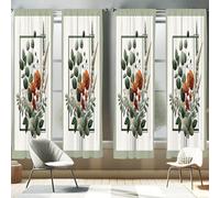 ABAKUHAUS Botanico Tenda a Pannello Set di 4, Mazzo di Papaveri Bohemien, Trattamento della Finestra per Stanza e Camera da Letto, 150 cm x 175 cm, Arancia Bruciata Verde Lauro