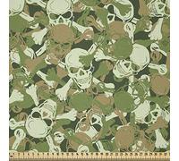 ABAKUHAUS Camo Tessuto a Metraggio, Sketchy Spooky Camouflage, Tessuto Decorativo per Tappezzeria e Accenti Casa, 2M (148x200cm), Verde Chiaro Marrone Chiaro Verde