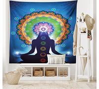 ABAKUHAUS Chakra Arazzo, Mandala Chakra Yoga, Tessuto Parete Appeso Decorazione per Camera da Letto, Soggiorno, dormitorio, 230 x 140 cm, Multicolore Blu