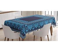 ABAKUHAUS Chiave Greca Tovaglia, Intricato Floreale Fret, Rettangolare per Sala da Pranzo e Cucina, 140 cm x 170 cm, Blu Blu Scuro