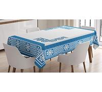 ABAKUHAUS Chiave Greca Tovaglia, Vintage Floral Fret, Rettangolare per Sala da Pranzo e Cucina, 140 cm x 170 cm, Blu Bianco