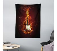 ABAKUHAUS Chitarra Arazzo, Strumento in Flames, Decorazione murale in tessuto per camera da letto, 110 x 150 cm, Arancione Marrone Nero
