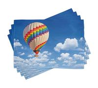 ABAKUHAUS cielo blu Piazza stuoie, pittoresco di un colorato mongolfiera volare attraverso tema avventuroso, tessuto lavabile sala da pranzo Cucina Decorazione Della Tavola stampa digitale, Cielo Blu