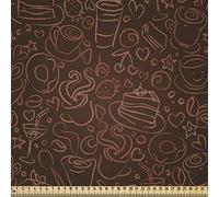 ABAKUHAUS Cioccolato Tessuto a Metraggio, Coffee Time Doodle Art, Tessuto a Maglia Elasticizzato per Abbigliamento, 1M (148x100cm), Cannella