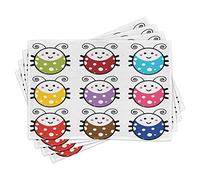 ABAKUHAUS Coccinelle Tovaglietta Americana Set di 4, Sorridente Coccinelle Set, Tovagliette in Tessuto Lavabile per Tavolo da Pranzo Cena, Multicolore