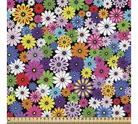 ABAKUHAUS colorato come al Tessuto a Metraggio, margherite floreali vivaci, decorativo di alta qualità tappezzeria Per La Casa, 2m (148 * 200cm),Nero Multicolore
