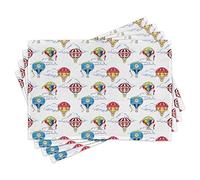 ABAKUHAUS Colorato Tovaglietta Americana Set di 4, Nuvole Mongolfiere, Tovagliette in Tessuto Lavabile per Tavolo da Pranzo Cena, Multicolore