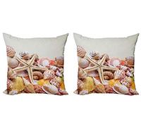 ABAKUHAUS Conchiglie Federe Cuscini Set di 2, Mucchio di Conchiglie Beach, Stampa Digitale Fronte-Retro con Accento Moderno, 60 cm x 60 cm, Cocco Crema all'arancia
