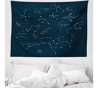 ABAKUHAUS Costellazione Arazzo, Stelle Sky Map, Tessuto Parete Appeso Decorazione per Camera da Letto, Soggiorno, dormitorio, 150 x 110 cm, Blu Scuro Giallo Bianco